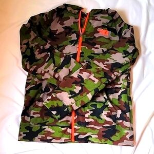 EUC NORTH FACE Camo Fleece Full Zip Hooded Jacket Kids Unisex 18